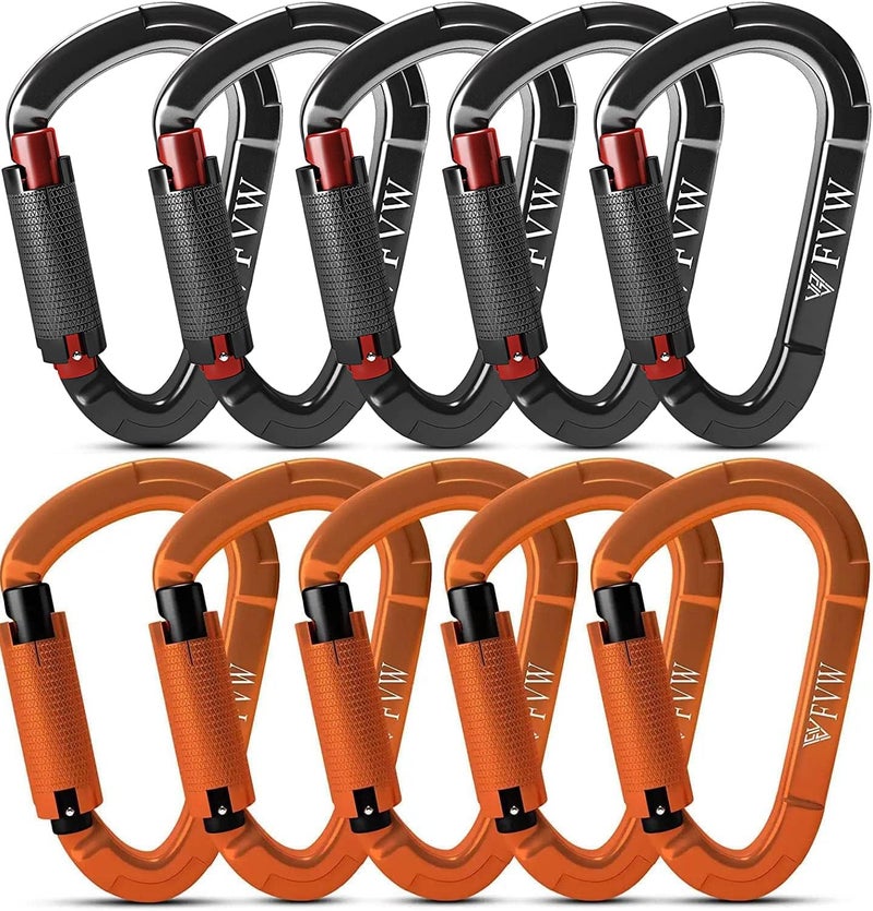 FVW Auto Locking Rock Climbing Carabiner Clips, UIAA Certified Professional 25KN (5620 lbs) Heavy Duty Caribeaners for Rappelling Swing Rescue & Gym etc,Large Carabiners,D-Shaped - Image 1
