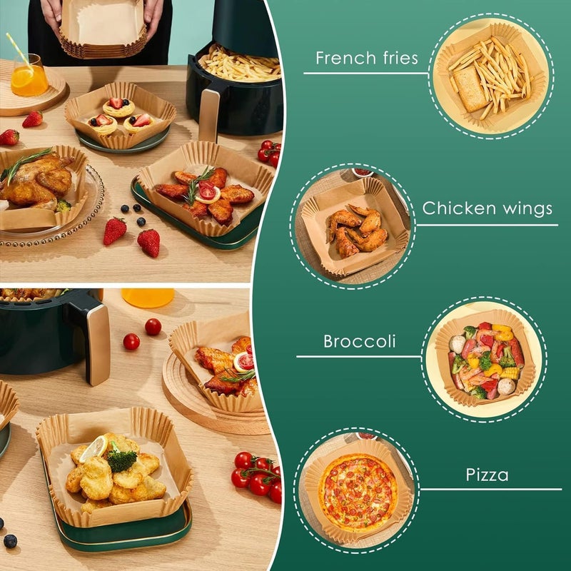 katbite Marve Square Air Fryer Liners Food-Grade BPA Free Paper for 5 to 8 litres Oil-Free Fryers - Healthy Cooking I Heat Resistance Air Fryer, Baking, Roasting Microwave - Image 2
