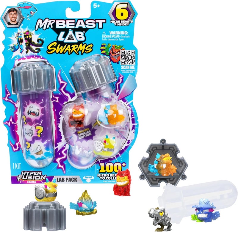 MrBeast Lab Mr.Beast Lab Hyper Fusion Swarms Lab Pack – 6 Mystery Micro Beasts, Stickers & Fusion Caps, 1-Inch Collectibles - Image 1