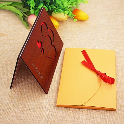 Creawoo Handmade Walnut Wood Love Greeting Card with Unique Gift Card Box The Best Valentine's Day, Anniversary Birthday Gift Idea Card for Her, Him, Wife, Husband - Image 2