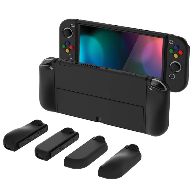 PlayVital AlterGrips Protective Slim Case for Nintendo Switch OLED, Ergonomic Grip Cover for Joycon, Dockable Hard Shell for Switch OLED w/Thumb Grip Caps & Button Caps - Black - Image 1