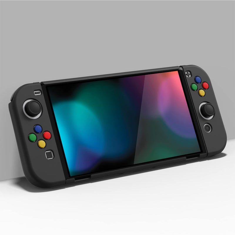 PlayVital AlterGrips Protective Slim Case for Nintendo Switch OLED, Ergonomic Grip Cover for Joycon, Dockable Hard Shell for Switch OLED w/Thumb Grip Caps & Button Caps - Black - Image 4