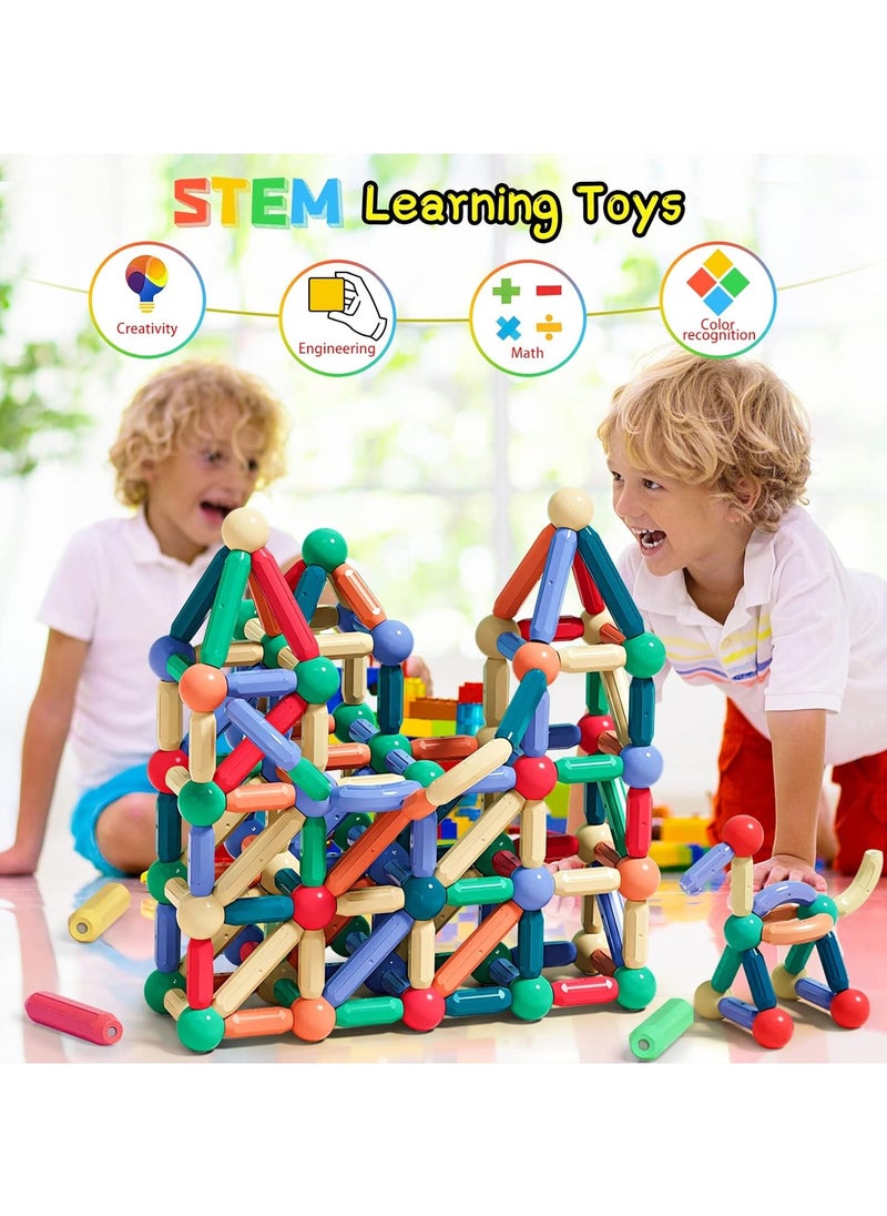 64Pcs Magnetic Building Blocks, Montessori Magnet Toys for Toddlers, STEM Learning Toys for Boys and Girls, Creativity Kids Games, ABS Material, Non-Toxic, Ages 3+  - Image 2