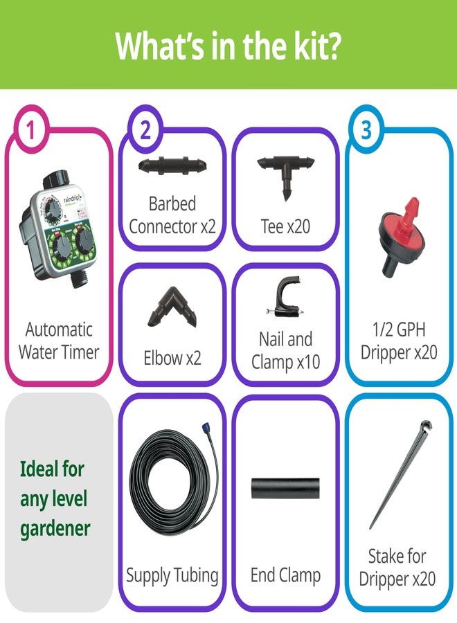 نظام الري بالتنقيط Raindrip R560DP، نظام ري أوتوماتيكي بالتنقيط مع مؤقت للأصص والسلال المعلقة، يروي حتى 20 نبتة، يتضمن 20 قطارة، أسود - Image 3