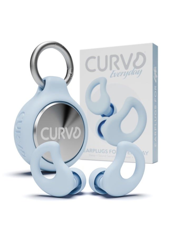 CURVD Everyday Earplugs + Case Clip Bundle, The Perfect earplug for Sleep, Travel, Noise Sensitivity/canceling + Case Clip Package Portable Waterproof Container & Silicone Sleeve for Ear Plugs(Blue) - Image 1