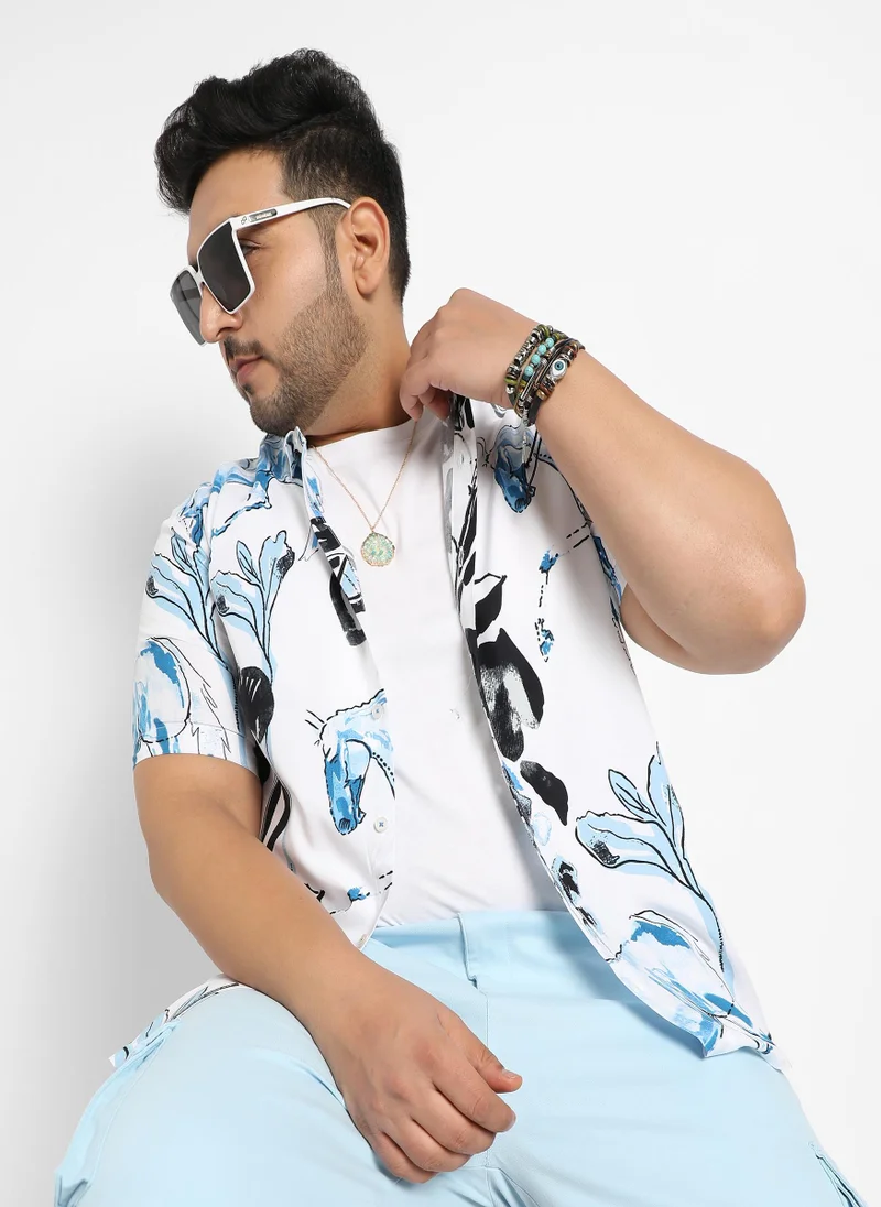 Instafab Plus Men's Black & Blue Foliage Horse Shirt