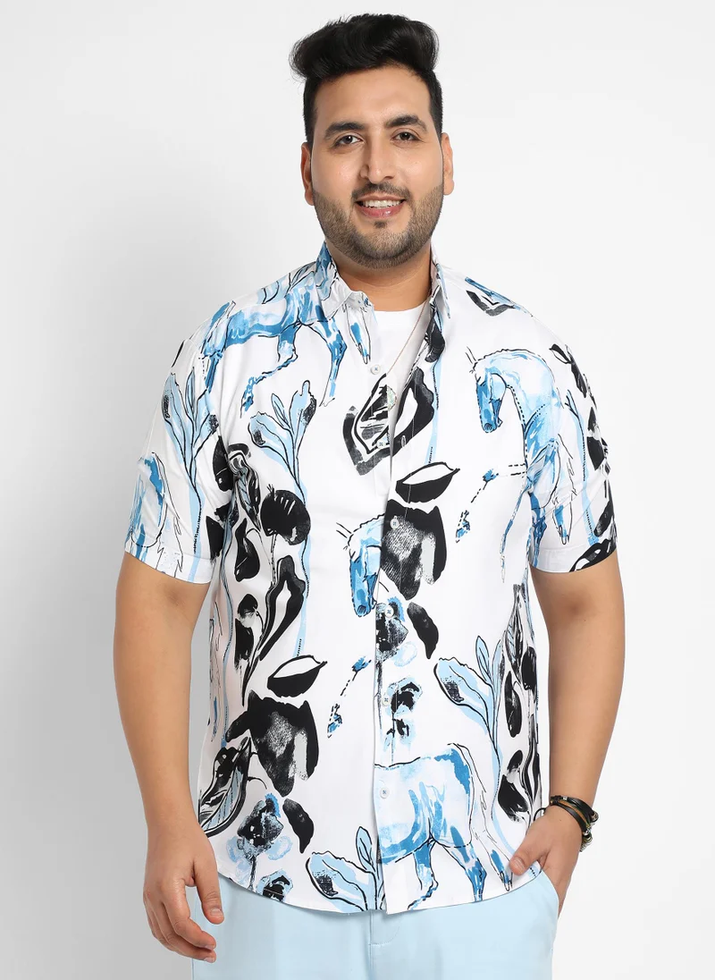 Instafab Plus Men's Black & Blue Foliage Horse Shirt