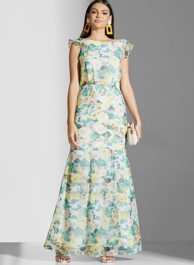 Hope & Ivy Floral High Neck Open Back Dress