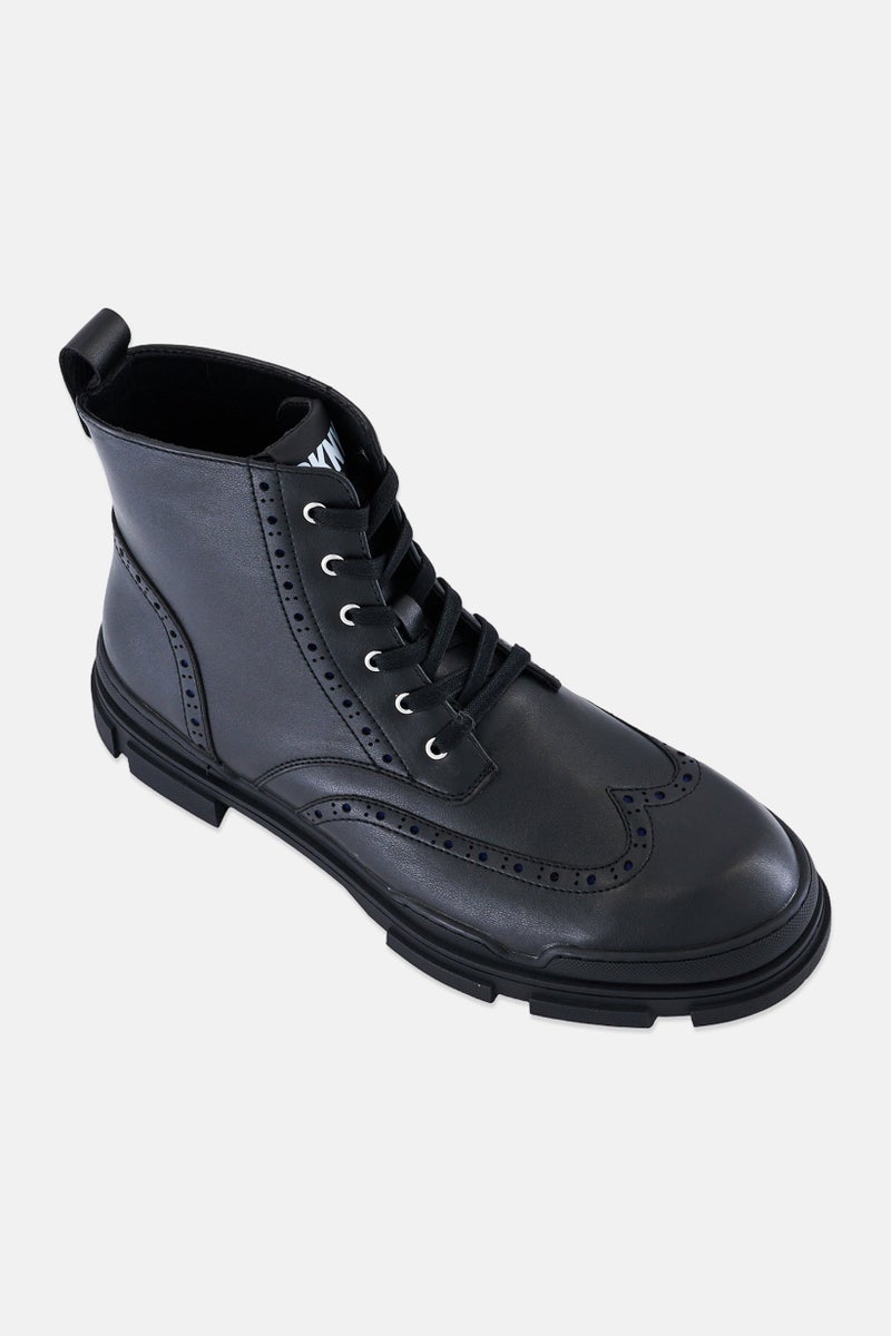 DKNY Men Wingtip Oxford Combat Boots, Black - Image 1