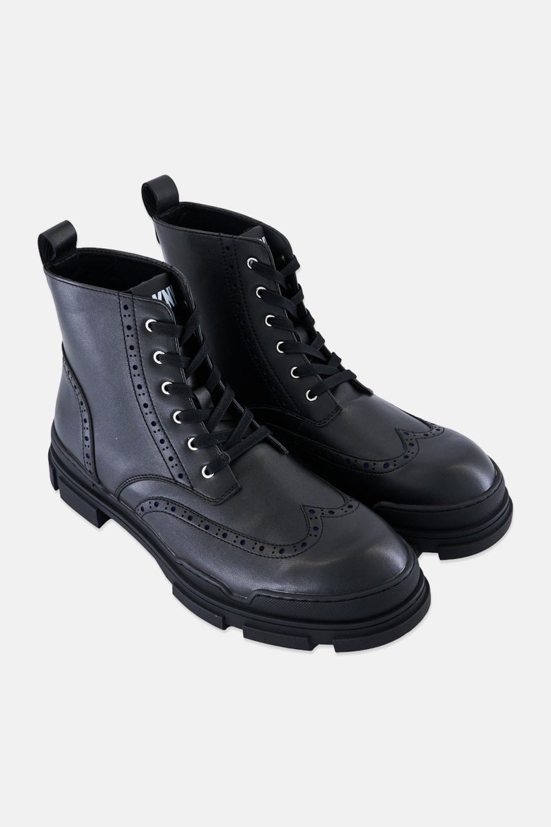DKNY Men Wingtip Oxford Combat Boots, Black - Image 2