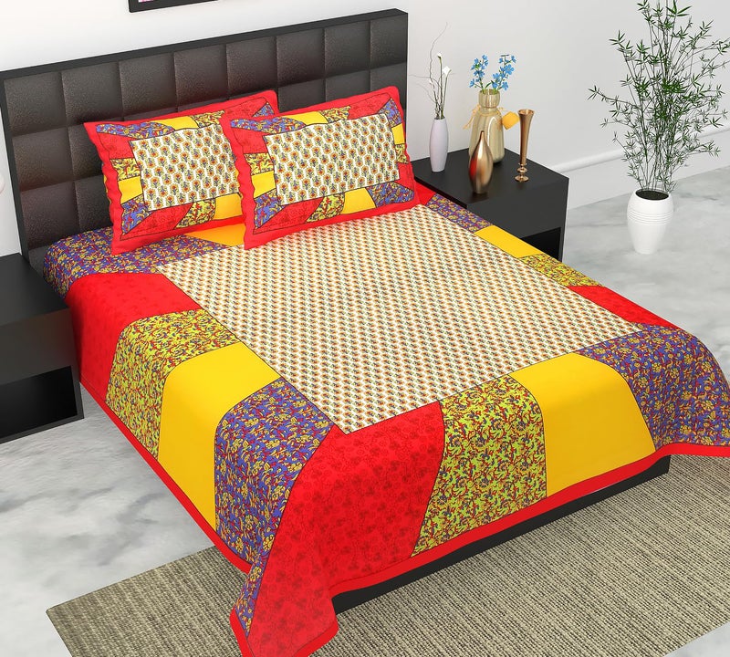 E-WISH BOX EWISH BOX Patchwork Cotton Bedsheet Set with Pillow Covers Multicolour King Size - Image 2