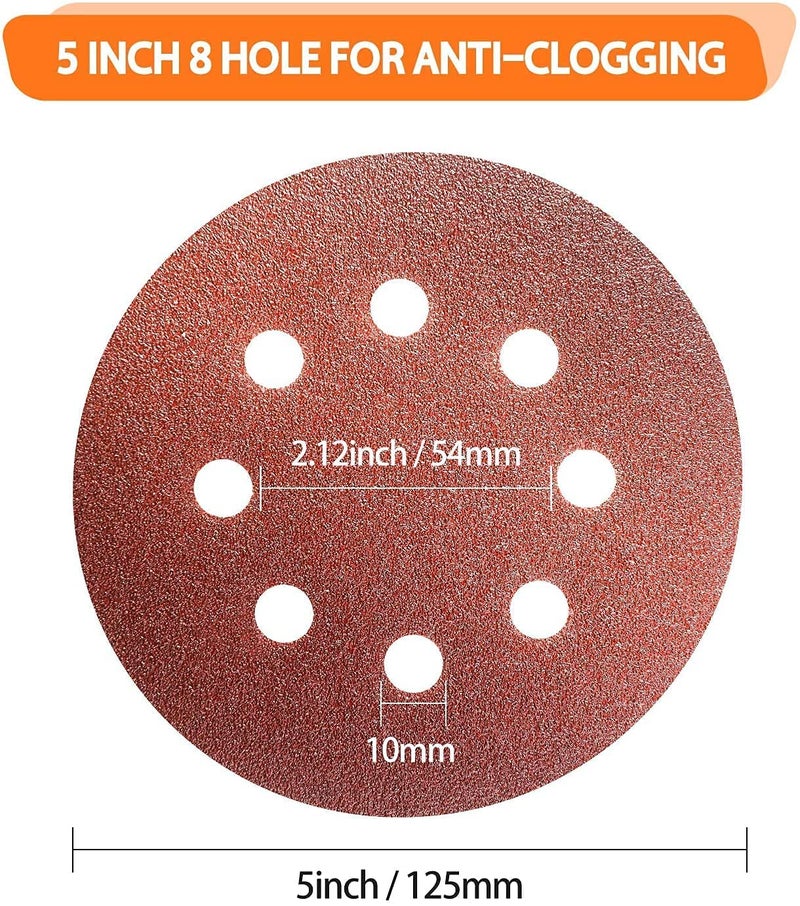 5 Inch Sanding Discs 8 Holes Hook and Loop Sandpaper Random Orbital Sander Round Sand Paper 125mm Sandpaper Sheets Total 40 Grit and 60 Grit 25 25 50 Pcs  - Image 2