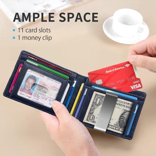 RUNBOX Money Clip Slim Wallets for Men RFID Blocking 11 Card Holder Minimalist Small Leather Bifold Men's Front Pocket Wallet Gift Box - Image 2