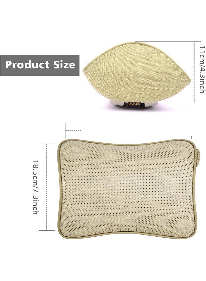 Aukee Memory Foam Car Neck Pillow Soft Leather Headrest for Driving Home Office Beige (1PC) - Image 3