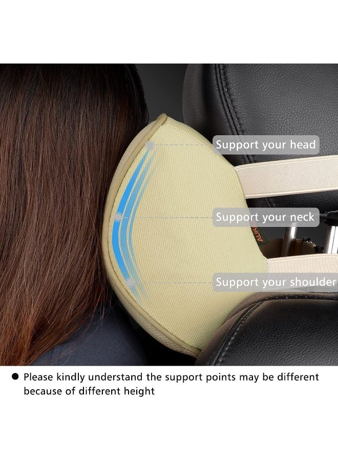 Aukee Memory Foam Car Neck Pillow Soft Leather Headrest for Driving Home Office Beige (1PC) - Image 5