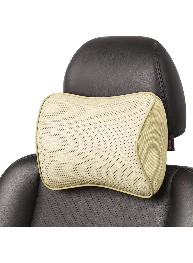 Aukee Memory Foam Car Neck Pillow Soft Leather Headrest for Driving Home Office Beige (1PC) - Image 4