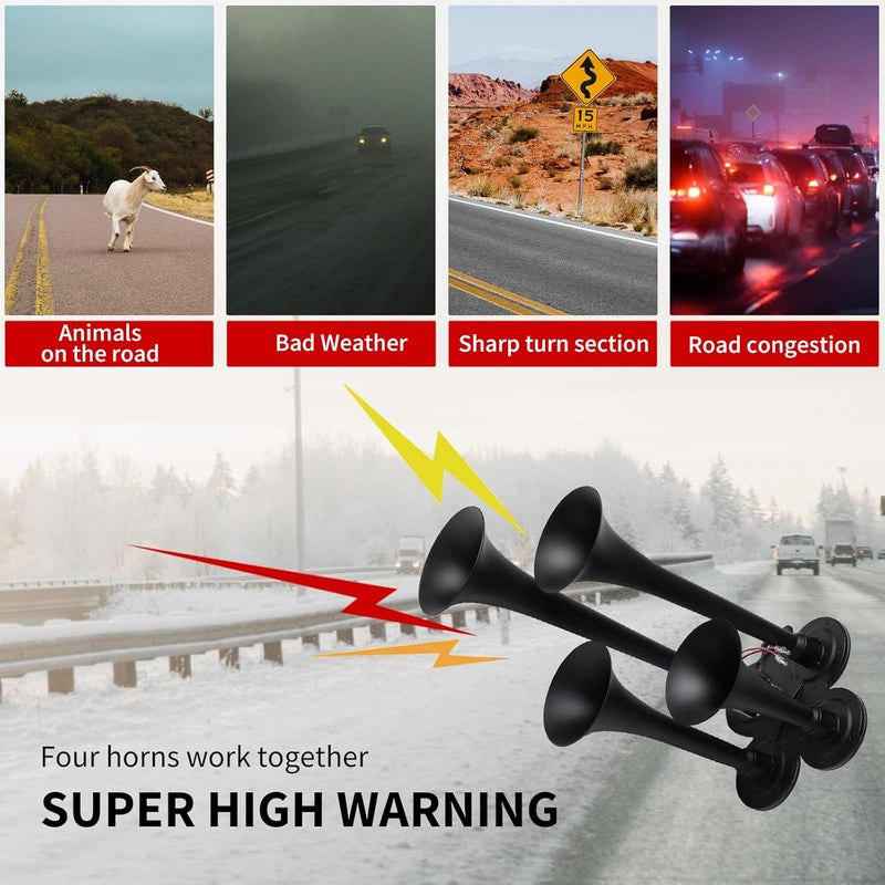 FARBIN مجموعة بوق القطار FARBIN 178DB 4 بوق مع ضاغط هواء 150 PSI 12V للشاحنة، جيب، SUV، والقطار - Image 4