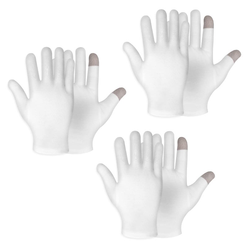 Sibba 3 Pairs Touch Screen Moisturizing Gloves White Cotton Moisturizing Gloves Overnight Bedtime Heal Eczema Sleeping Lotion Hand Spa Treatment Gloves Repair Rough Cracked Dry Chapped Hands Skin - Image 1