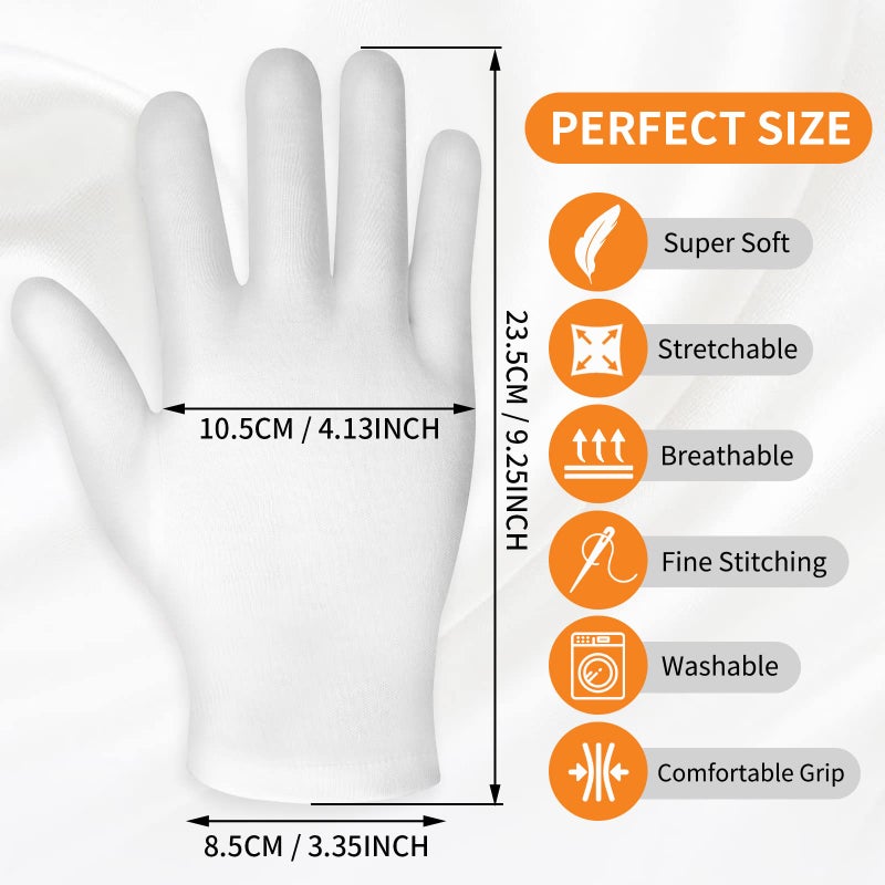 Sibba 3 Pairs Touch Screen Moisturizing Gloves White Cotton Moisturizing Gloves Overnight Bedtime Heal Eczema Sleeping Lotion Hand Spa Treatment Gloves Repair Rough Cracked Dry Chapped Hands Skin - Image 4