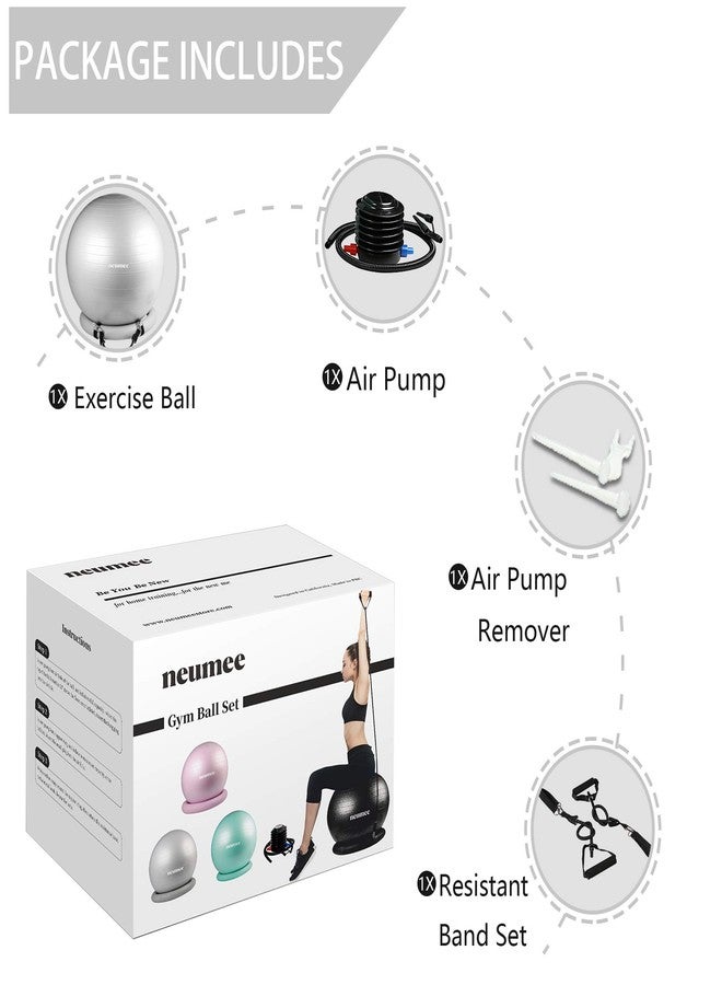 NEUMEE Yoga Ball Chair with 65cm Exercise Ball & 2 Resistance Bands, Stability Base for Home Office, Yoga, Pilates & Fitness, Balance Ball for Posture, Core Strength & Low Impact Workouts (Grey) - Image 4
