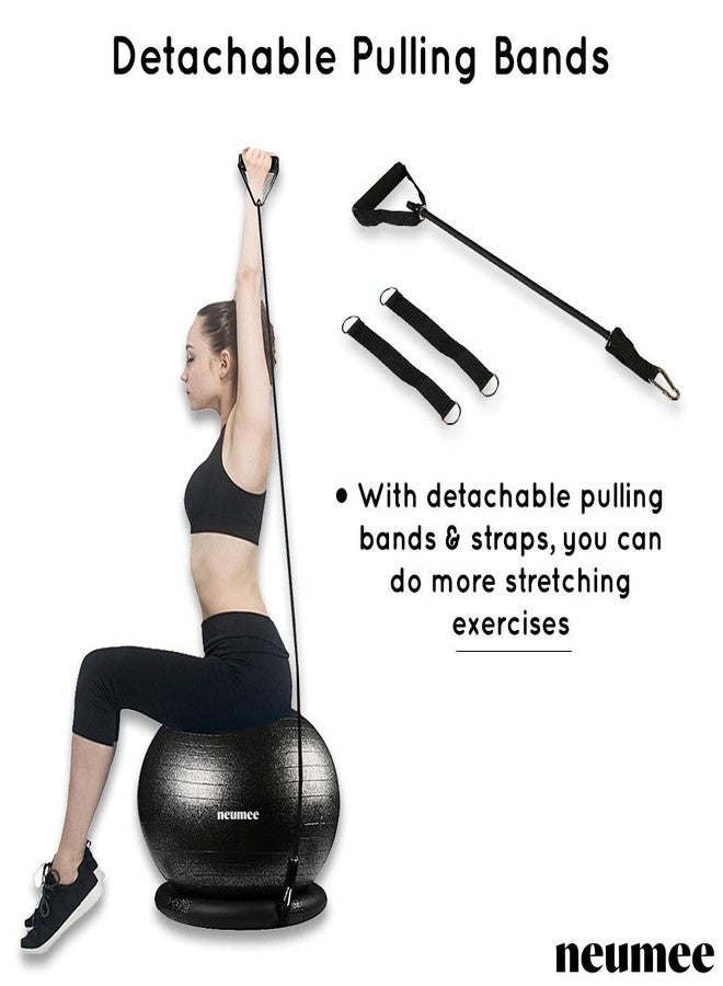 NEUMEE Yoga Ball Chair with 65cm Exercise Ball & 2 Resistance Bands, Stability Base for Home Office, Yoga, Pilates & Fitness, Balance Ball for Posture, Core Strength & Low Impact Workouts (Grey) - Image 5