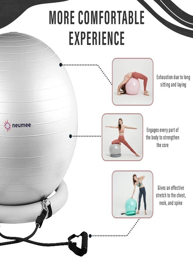 NEUMEE Yoga Ball Chair with 65cm Exercise Ball & 2 Resistance Bands, Stability Base for Home Office, Yoga, Pilates & Fitness, Balance Ball for Posture, Core Strength & Low Impact Workouts (Grey) - Image 2