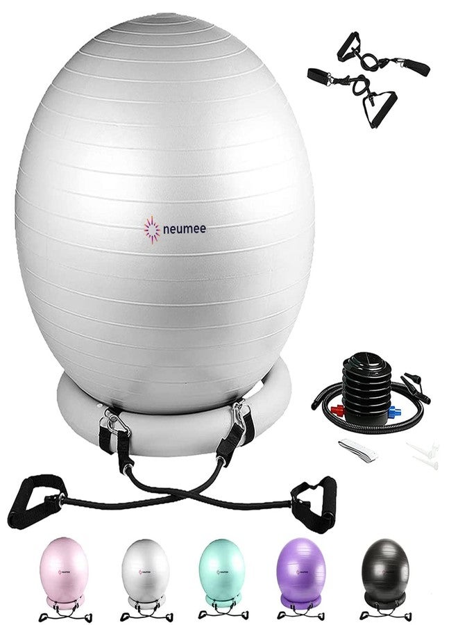 NEUMEE Yoga Ball Chair with 65cm Exercise Ball & 2 Resistance Bands, Stability Base for Home Office, Yoga, Pilates & Fitness, Balance Ball for Posture, Core Strength & Low Impact Workouts (Grey) - Image 1