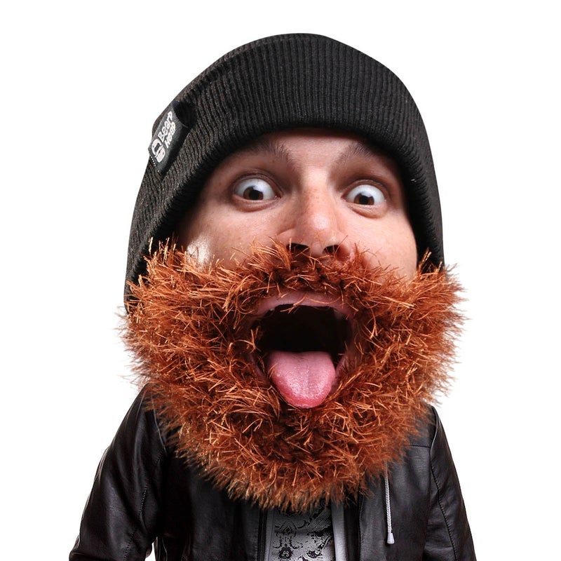 Beard Head Bushy Biker Beard Beanie - Funny Knit Hat and Fake Beard Costume Black - Image 1