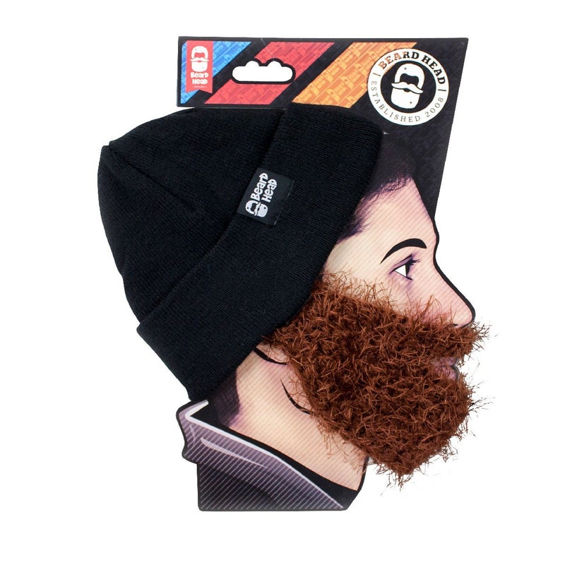 Beard Head Bushy Biker Beard Beanie - Funny Knit Hat and Fake Beard Costume Black - Image 2