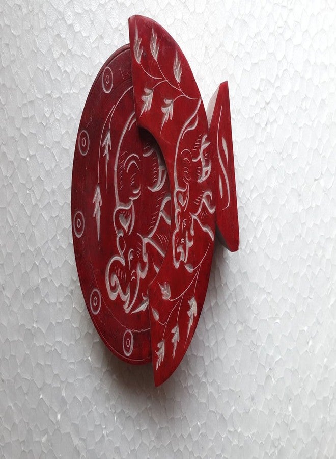 Pooja Creation Soapstone Tea Or Coffee Coaster six Set in Red Color Elephant Design