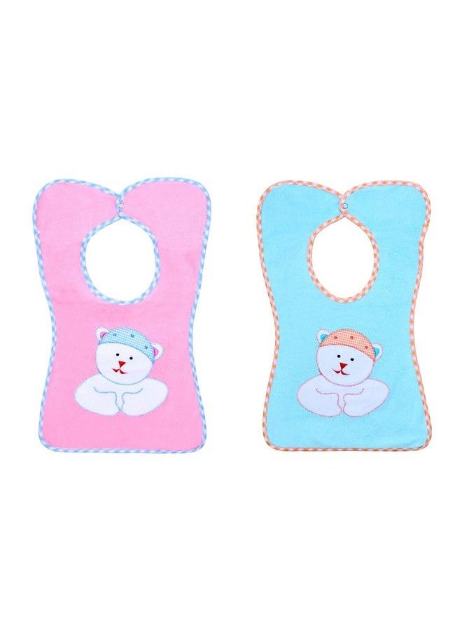 The Little Lookers - Terry Cotton Double Layered Baby Bibs Burp Cloth Saliva Towel With Comfortable Tich Button Neck For Feeding Babies Infants Toddlers (Bib 0521Pink & Green Pack Of 2) - Image 1