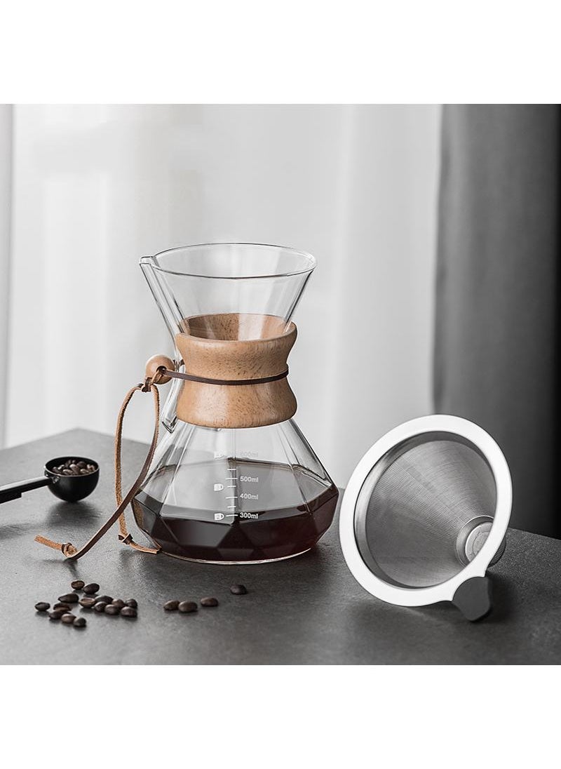 Y&D 400ML Wooden Handle Hand Coffee Glass Drip Filter With Stainless Steel Screen Sharing Pot  - Image 3