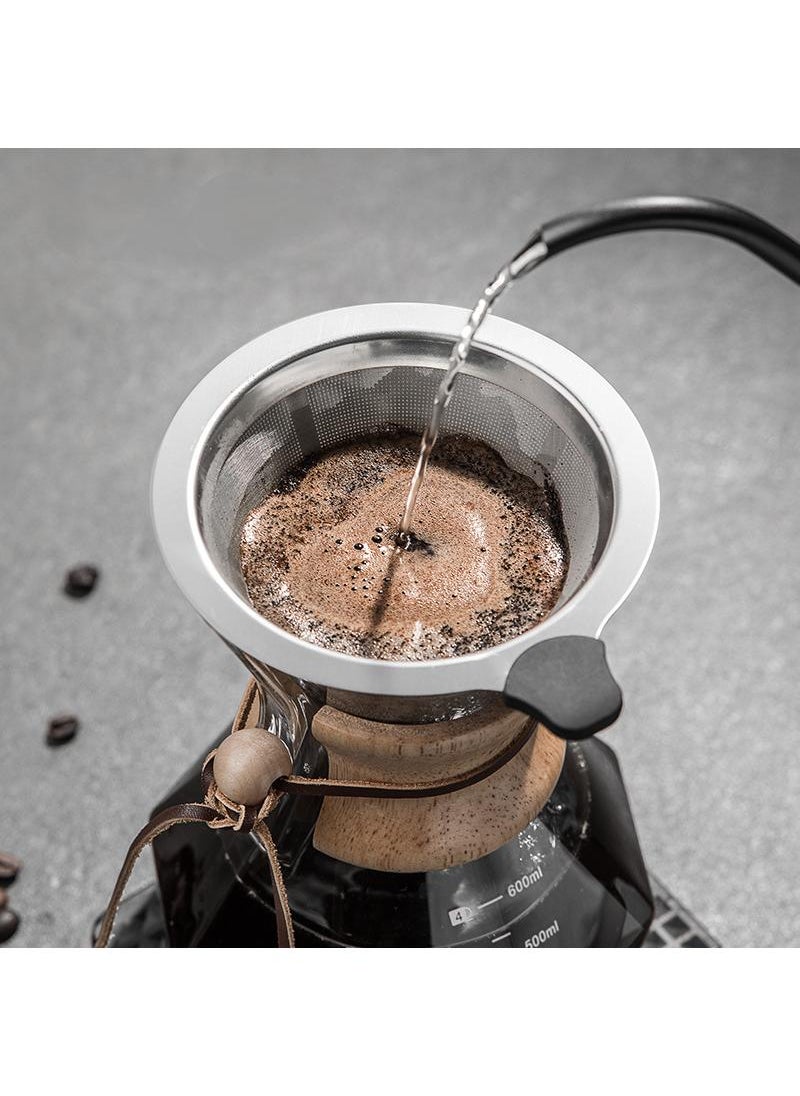Y&D 400ML Wooden Handle Hand Coffee Glass Drip Filter With Stainless Steel Screen Sharing Pot  - Image 4