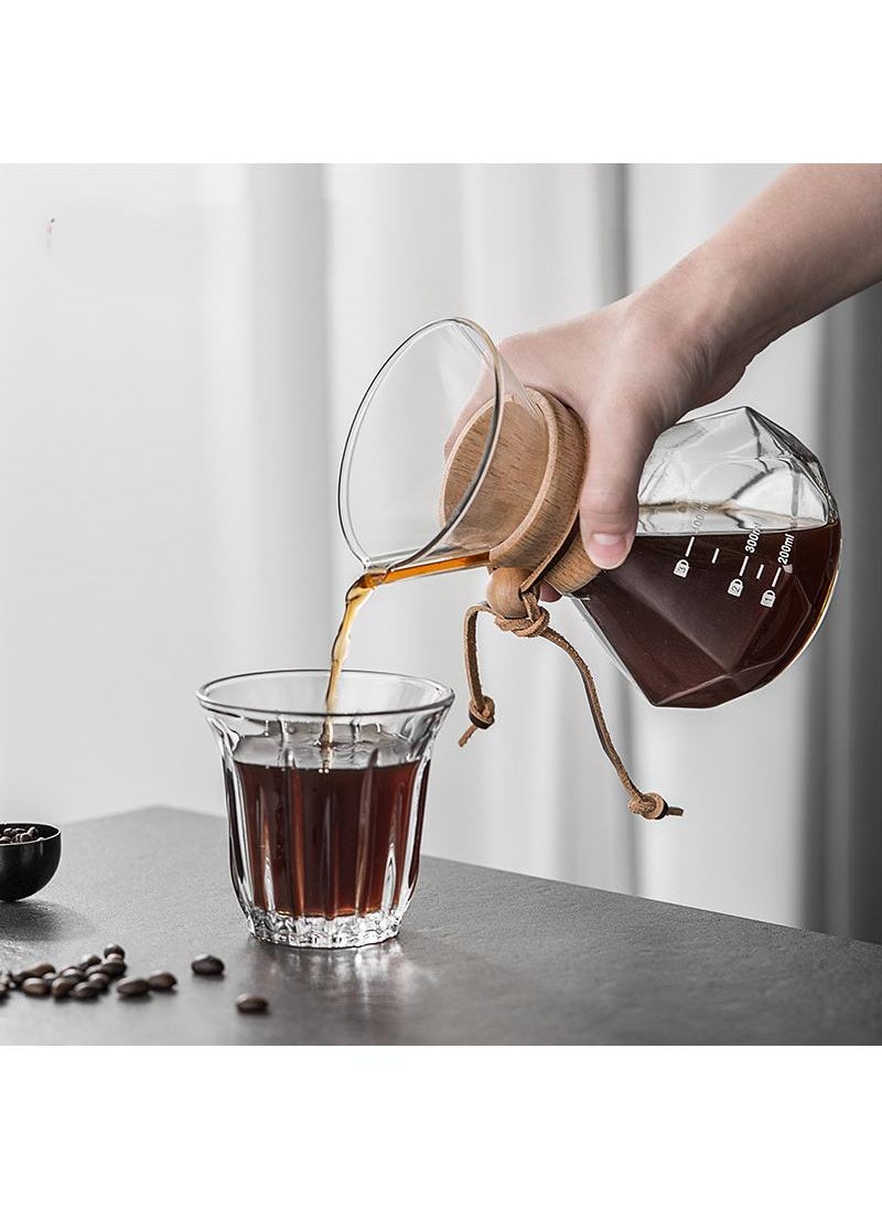 Y&D 400ML Wooden Handle Hand Coffee Glass Drip Filter With Stainless Steel Screen Sharing Pot  - Image 2