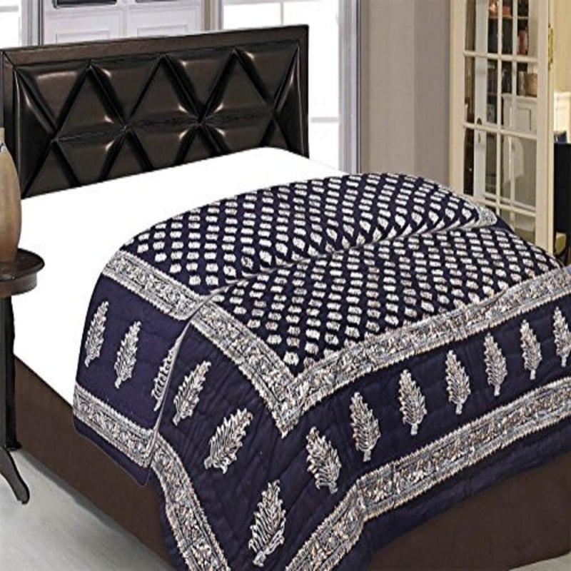 SVT Traditional Famous Rajasthani Print Jaipuri Beautiful Floral Print in Blue Jaipuri Rajai/Razai/Quilt Twin Size/Twin Size Bed Quilt/Comforter/AC Quilt/AC Comforter - Image 1