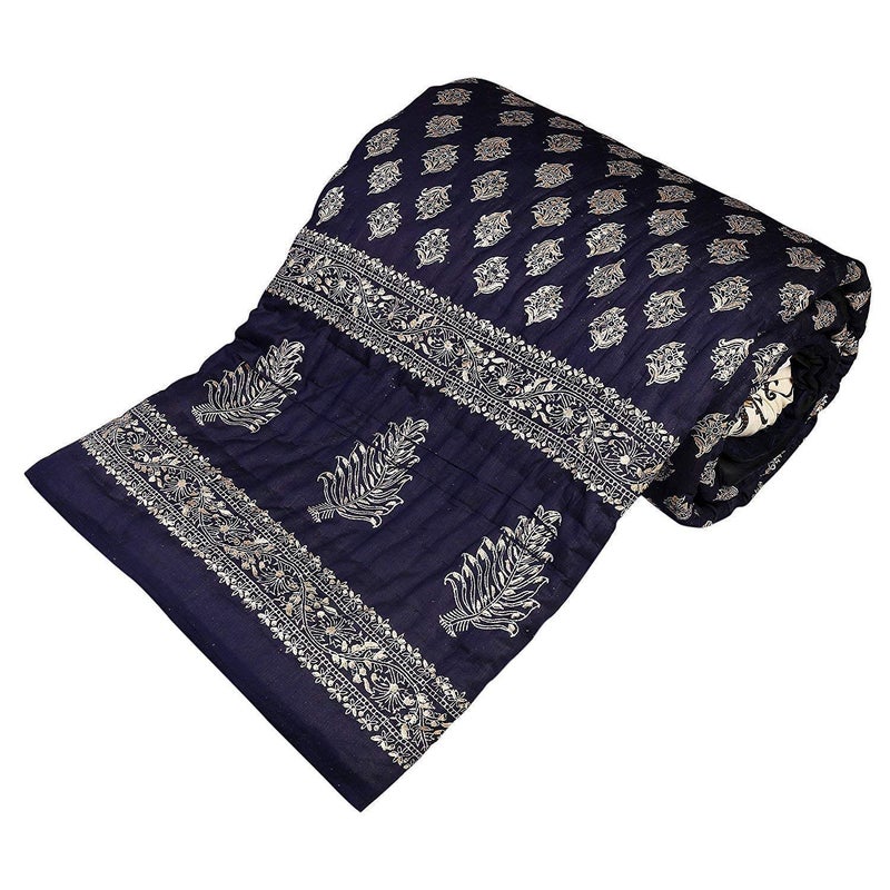 SVT Traditional Famous Rajasthani Print Jaipuri Beautiful Floral Print in Blue Jaipuri Rajai/Razai/Quilt Twin Size/Twin Size Bed Quilt/Comforter/AC Quilt/AC Comforter - Image 3