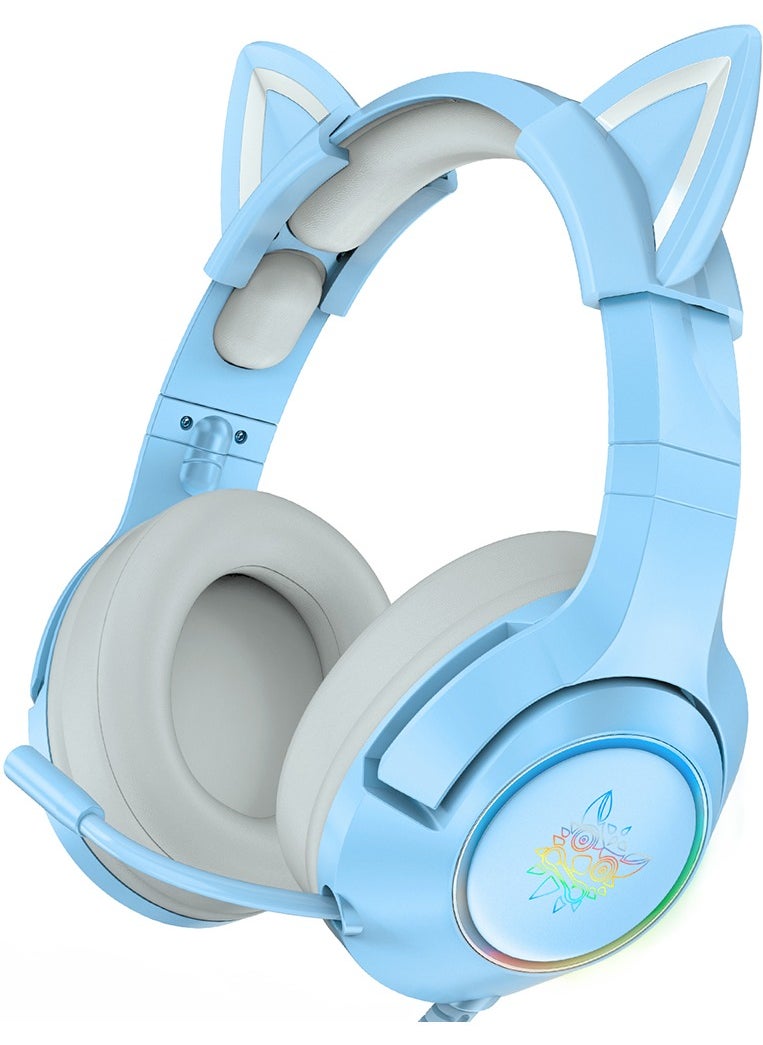 onikuma - ONIKUMA K9 Blue Cat Ear Headset Noise Reduction Headphone RGB Luminous Adjustable Gaming Headset with Mic for Xbox one for PS4/PS VISTA PC Elite Stereo Gaming Headset - Image 1