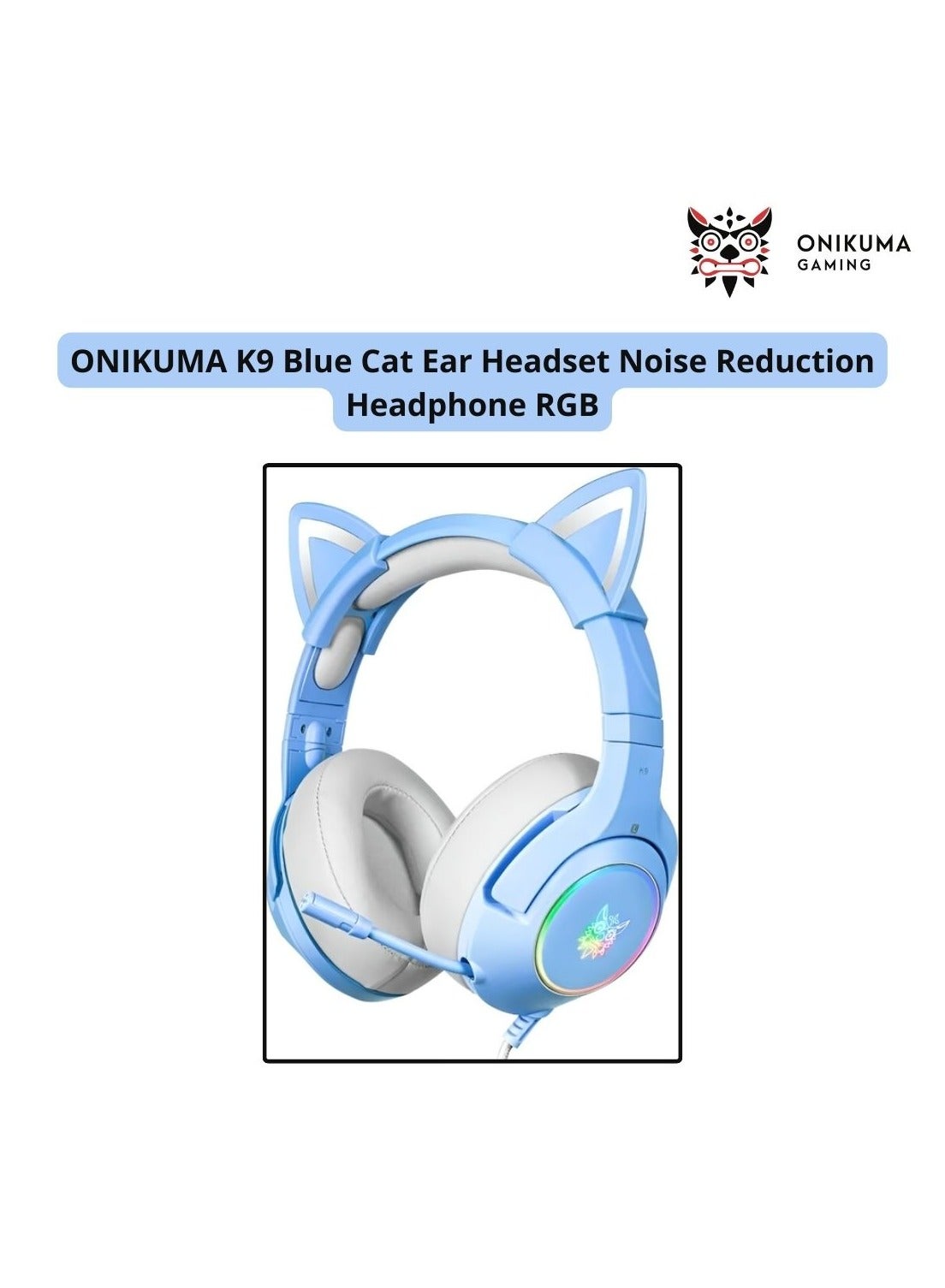 ONIKUMA K9 Blue Cat Ear Headset Noise Reduction Headphone RGB Luminous Adjustable Gaming Headset with Mic for Xbox one for PS4/PS VISTA PC Elite Stereo Gaming Headset