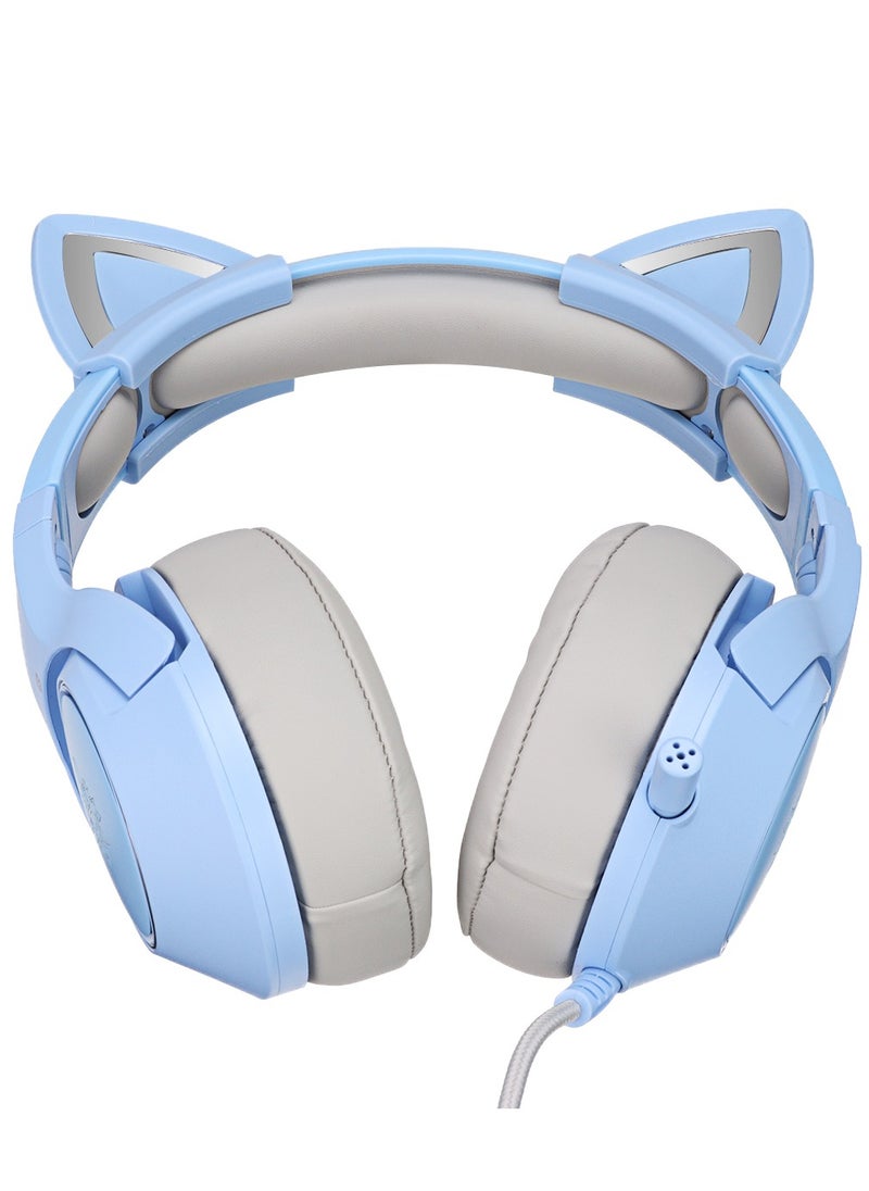 onikuma - ONIKUMA K9 Blue Cat Ear Headset Noise Reduction Headphone RGB Luminous Adjustable Gaming Headset with Mic for Xbox one for PS4/PS VISTA PC Elite Stereo Gaming Headset - Image 1