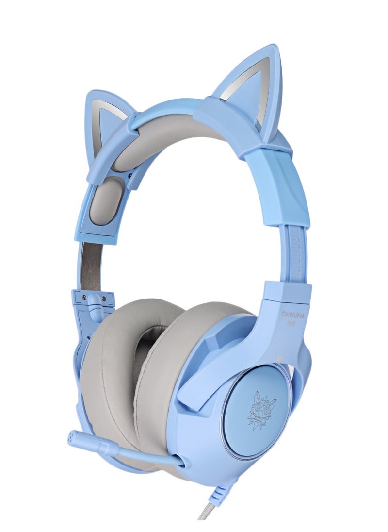 onikuma - ONIKUMA K9 Blue Cat Ear Headset Noise Reduction Headphone RGB Luminous Adjustable Gaming Headset with Mic for Xbox one for PS4/PS VISTA PC Elite Stereo Gaming Headset - Image 1