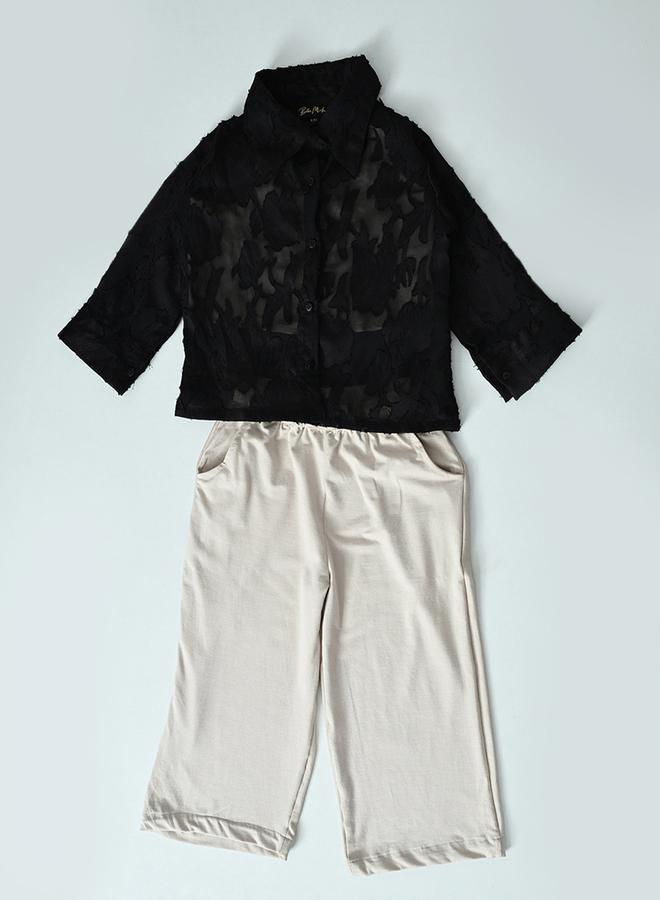 BELLA MODA Mesh Insert Shirt with Long Sleeves and Trousers Co-Ords Set - Image 5