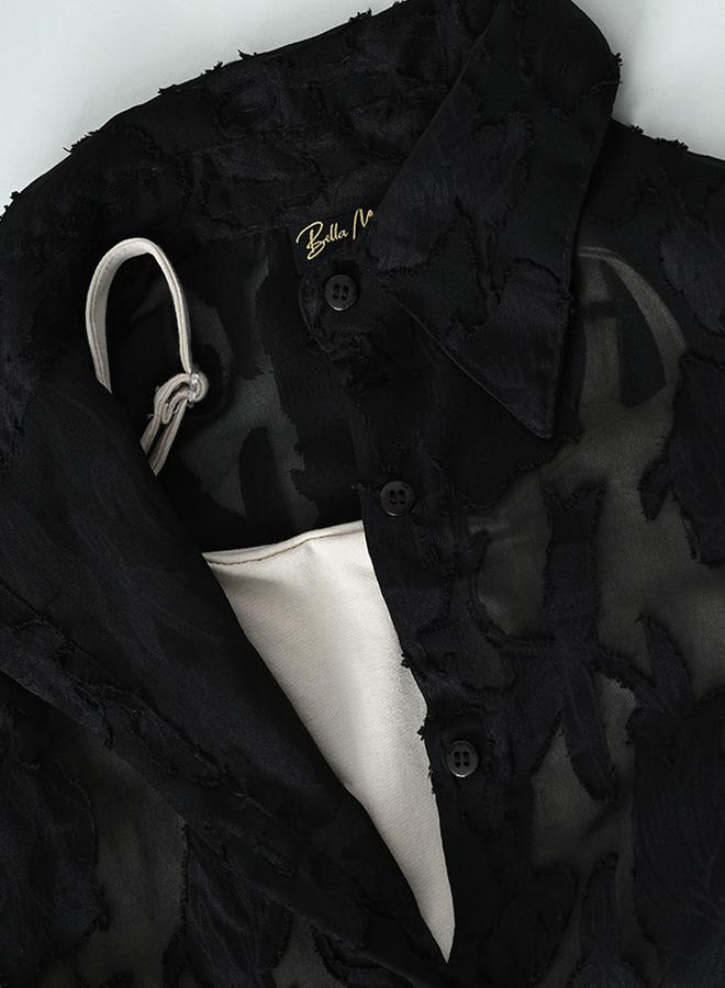 BELLA MODA Mesh Insert Shirt with Long Sleeves and Trousers Co-Ords Set - Image 4