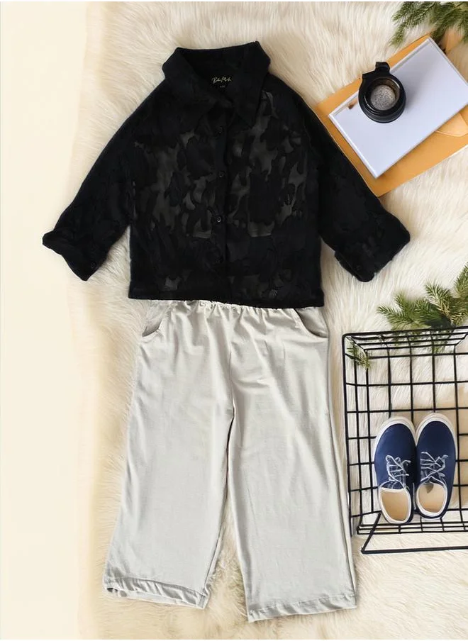 BELLA MODA Mesh Insert Shirt with Long Sleeves & Trousers Co-Ords Set by Styli