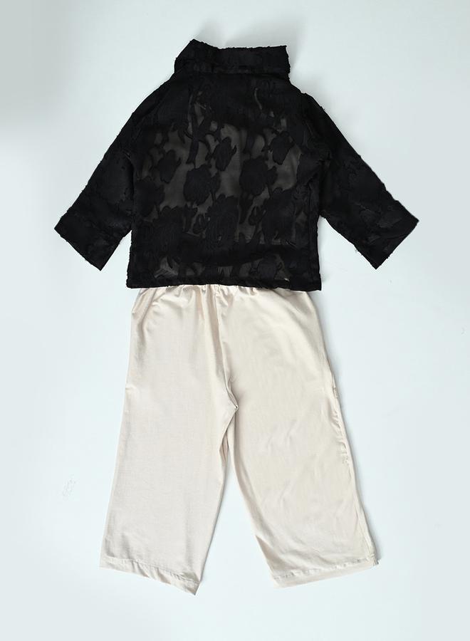 BELLA MODA Mesh Insert Shirt with Long Sleeves and Trousers Co-Ords Set - Image 2