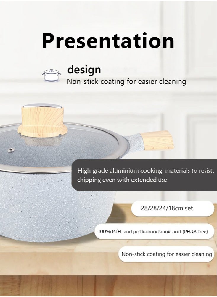 BMN 9-piece Non-stick Cookware Set, Granite Coated Non-stick Kitchen Cooking Set, Pfoa-free Kitchen Item, Durable Handles, Suitable For All Stoves (Gas, Electric And Induction), Gray  - Image 2