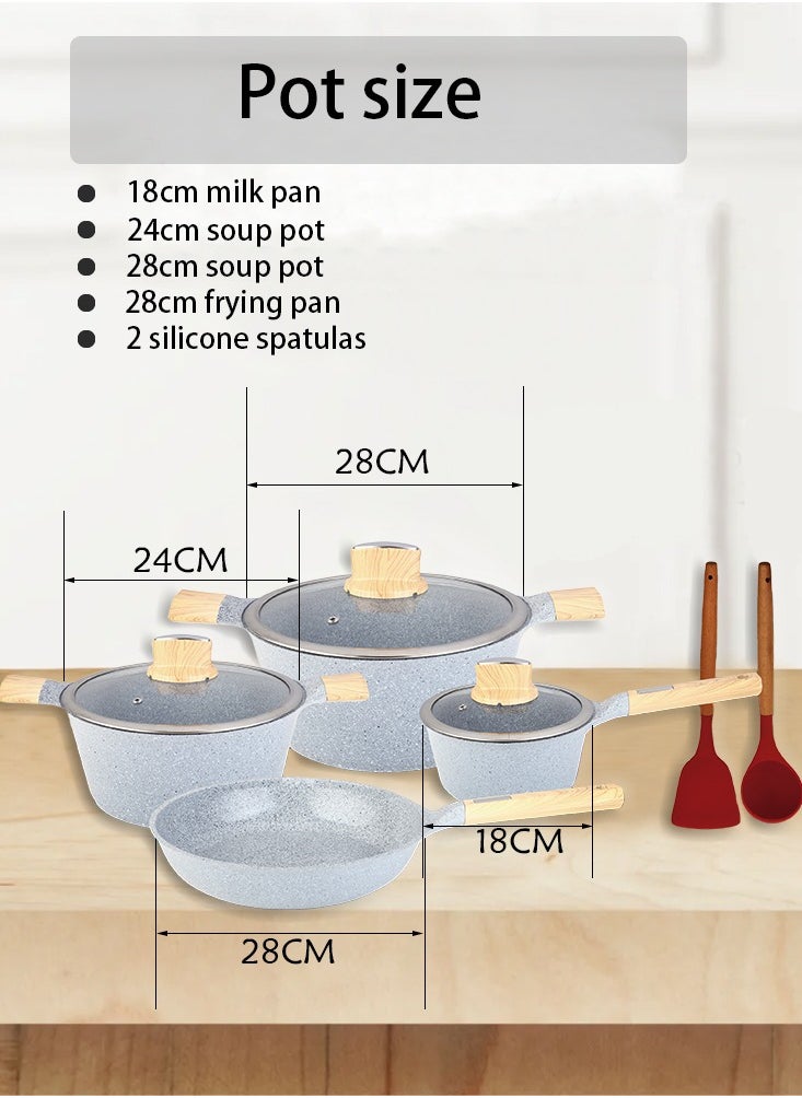 BMN 9-piece Non-stick Cookware Set, Granite Coated Non-stick Kitchen Cooking Set, Pfoa-free Kitchen Item, Durable Handles, Suitable For All Stoves (Gas, Electric And Induction), Gray  - Image 3