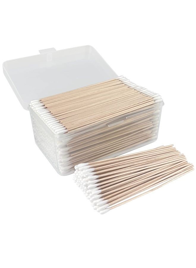 eyxformula 600 PCS 6 Inch Long Cotton Swabs With Reusable Box - 100% Natural Cotton Buds With Wooden Sticks - Non Sterile Cotton Tipped Applicators For Dogs Ear & Gun Cleaning Tools, Makeup Remover - Image 1
