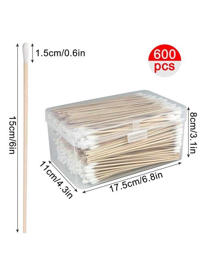 eyxformula 600 PCS 6 Inch Long Cotton Swabs With Reusable Box - 100% Natural Cotton Buds With Wooden Sticks - Non Sterile Cotton Tipped Applicators For Dogs Ear & Gun Cleaning Tools, Makeup Remover - Image 2