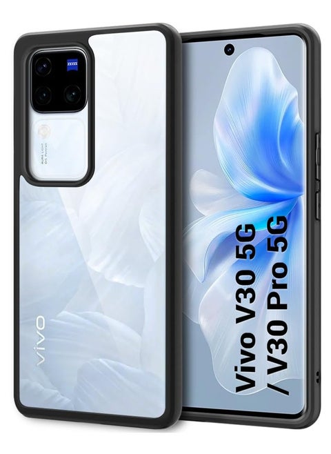 Ultra Hybrid Shockproof Sleek Armor Back Cover Case for Vivo V30 / V30 Pro 5G Protection | Crystal Clear Hard Back Transparent Cover PC+TPU Black Bumper