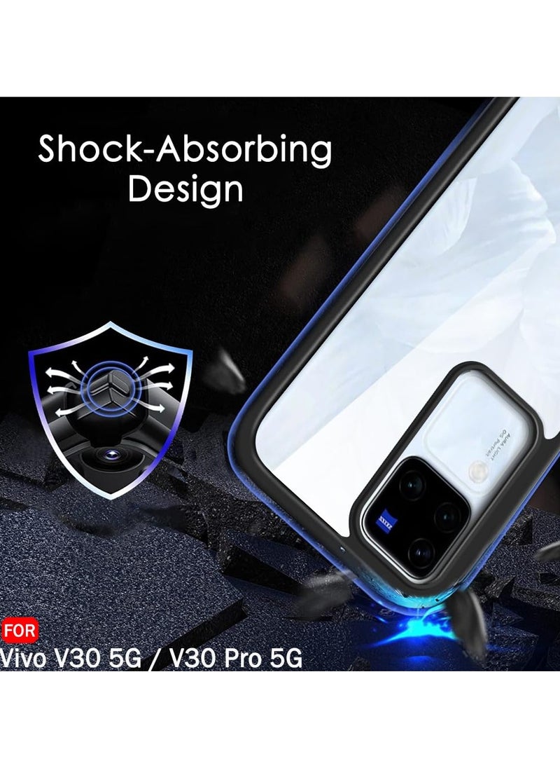 Generic - Ultra Hybrid Shockproof Sleek Armor Back Cover Case for Vivo V30 / V30 Pro 5G Protection | Crystal Clear Hard Back Transparent Cover PC+TPU Black Bumper - Image 1